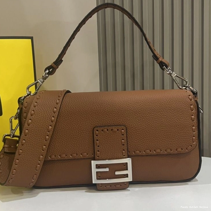 Cheap Leather Cuoio Bag Baguette Romano In Selleria Brown Medium Fendi 0802